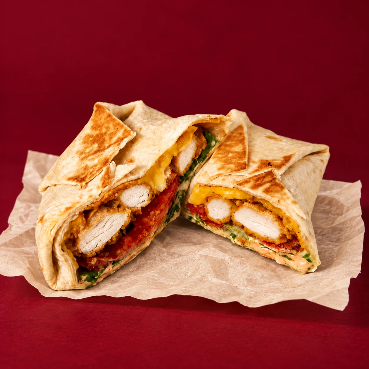 Chicken wrapburger на бордовом фоне — SNATCH